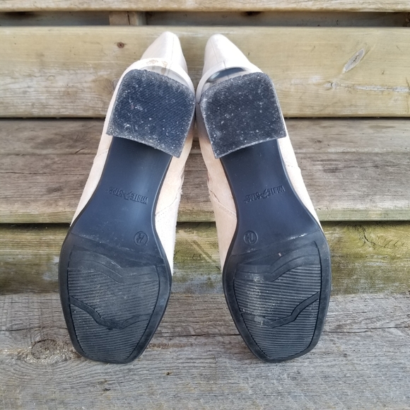 Vintage 90s y2k Chunky Heel Square Toe Bone Cream Suede Leather Tall Boots 7.5 - Picture 9 of 11